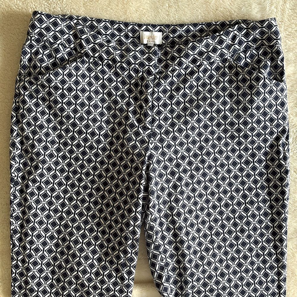 Laundry Cropped Pants Women’s 8 Navy & White Geometric Cropped